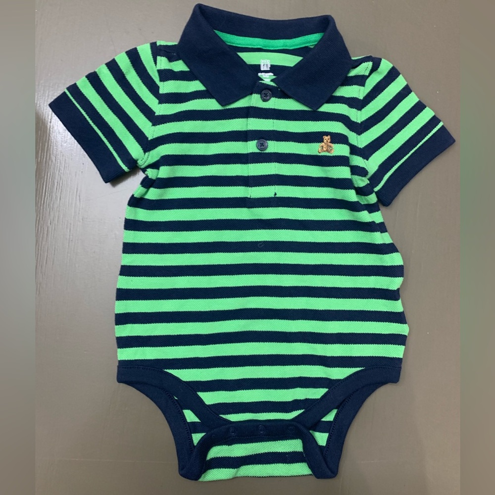 BABY GAP POLO ONESIE NAVY BLUE/GREEN STRIPES 18-24 MONTHS NWT